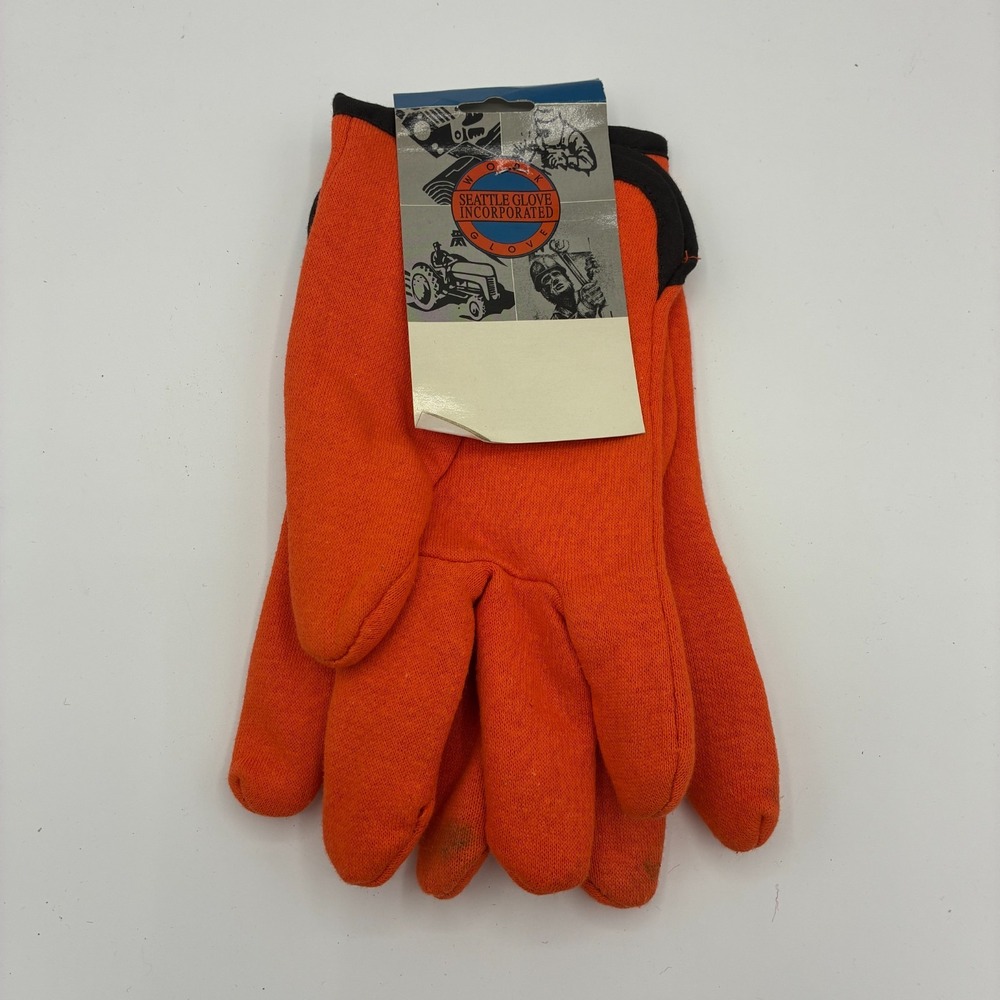 Orange Cotton Work Gloves NWT Seattle Glove Inc Chore Jersey L